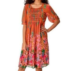 Eshakti WAYWARD FANCIES Pleated bib-front floral print georgette shift dress EUC